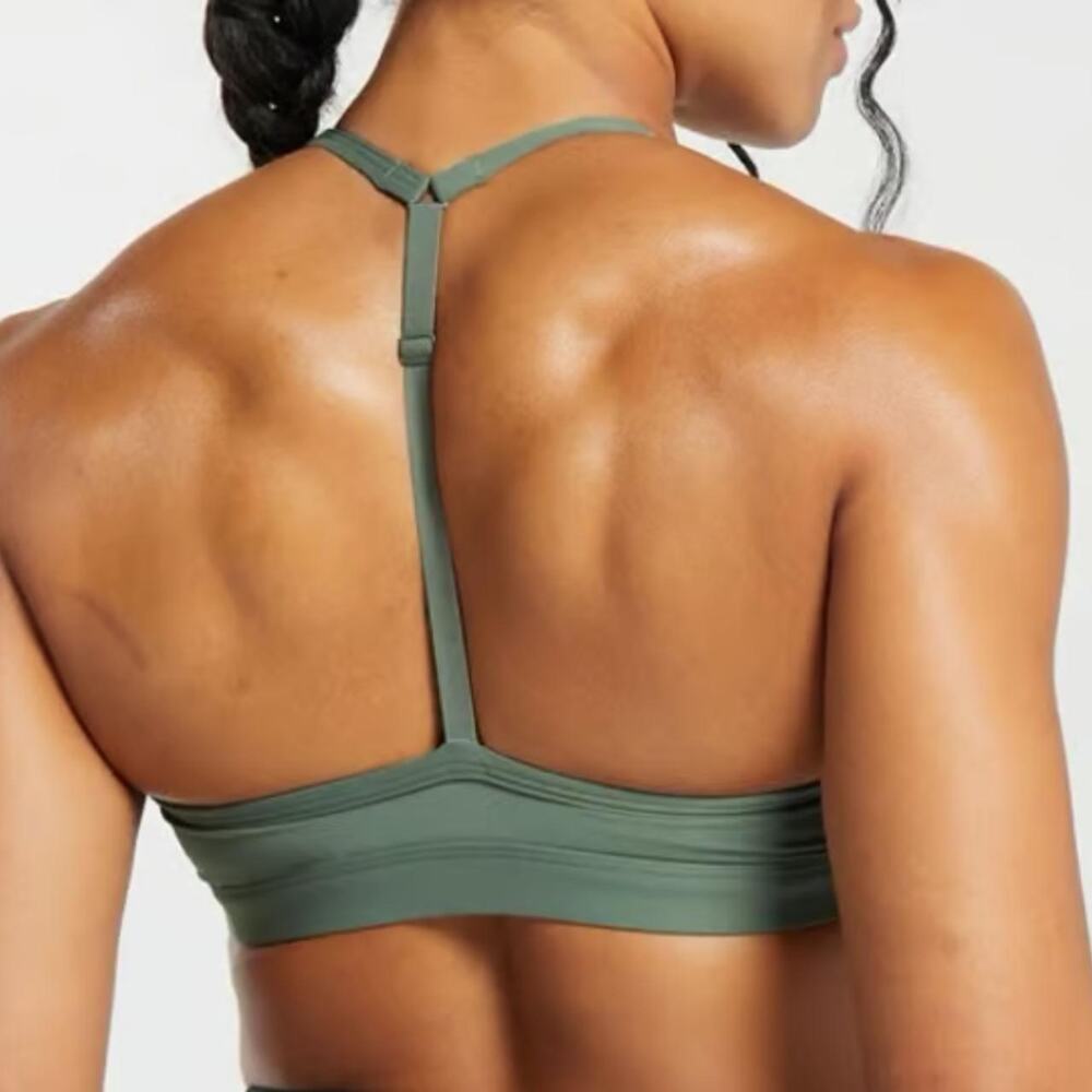 Gymshark Legacy T-Bar Mesh High Neck Strappy Back Sports Bra Green Size Small